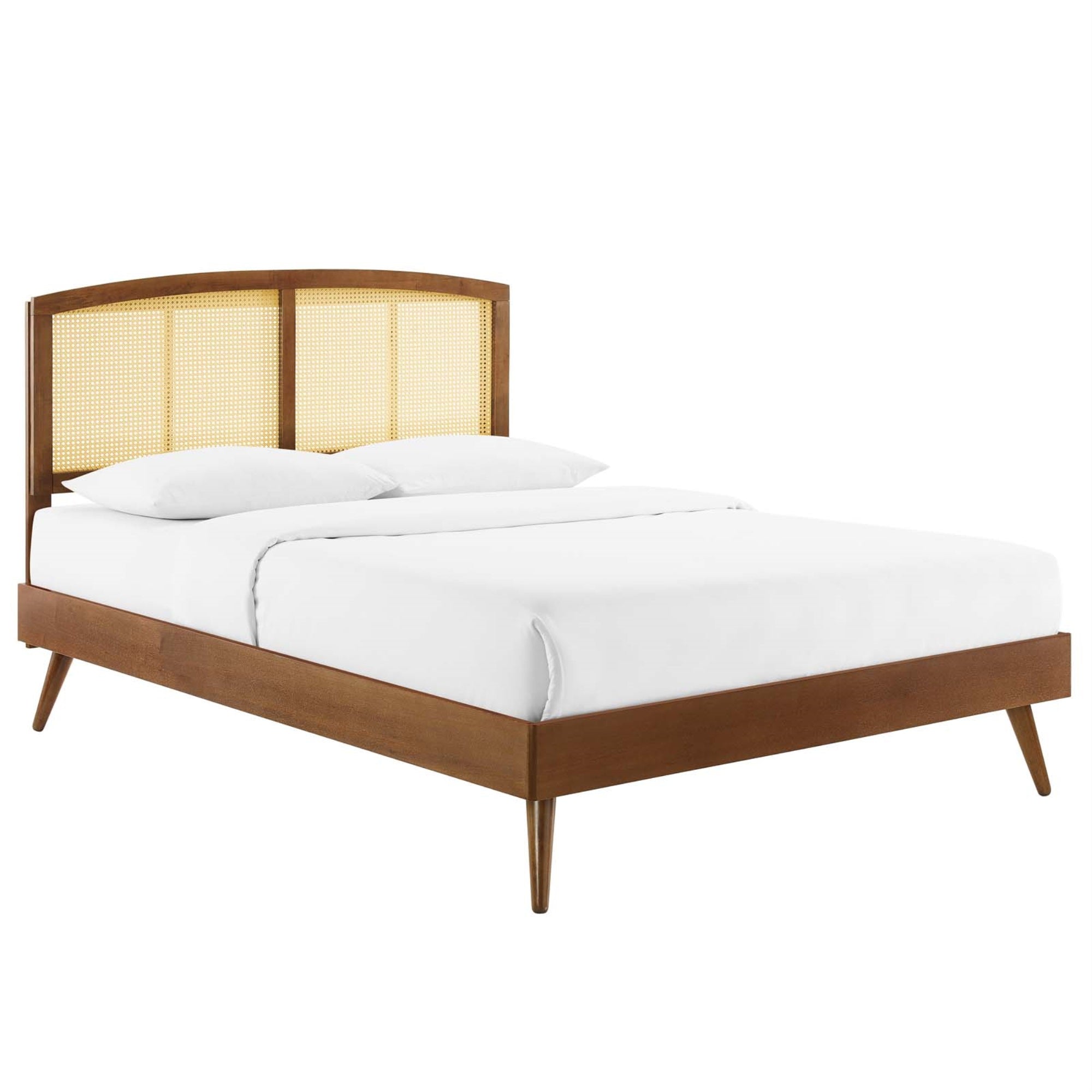 Sierra Woven Cane Rattan Wood King Platform Bed - Serene Island Vibe, Mid-Century Modern Design, Sturdy Construction, No Box Spring Needed, Accommodates Various Mattresses