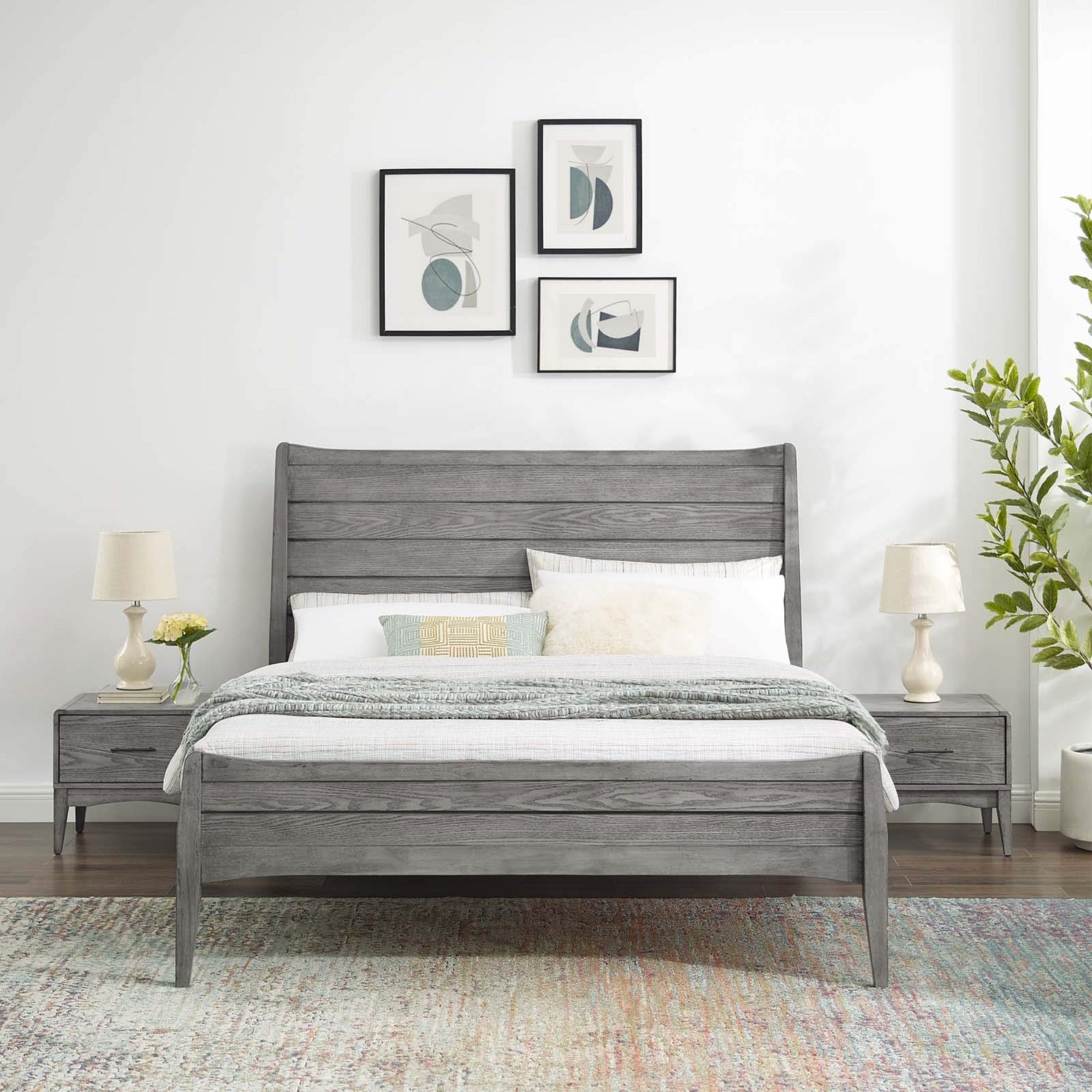 Casafoyer Mod-6724-Gry-Set Wood 3-Piece Bedroom Furniture Set With King Platform Bed And Nightstands In Gray
