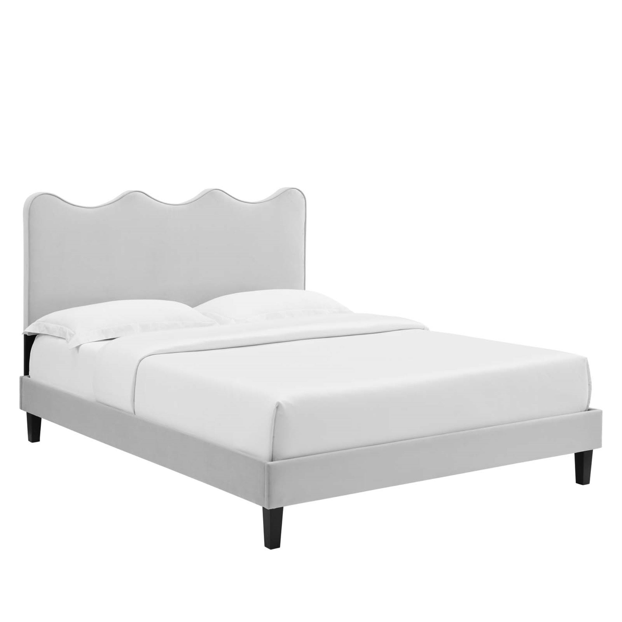 Ocean Waves Performance Velvet Queen Platform Bed