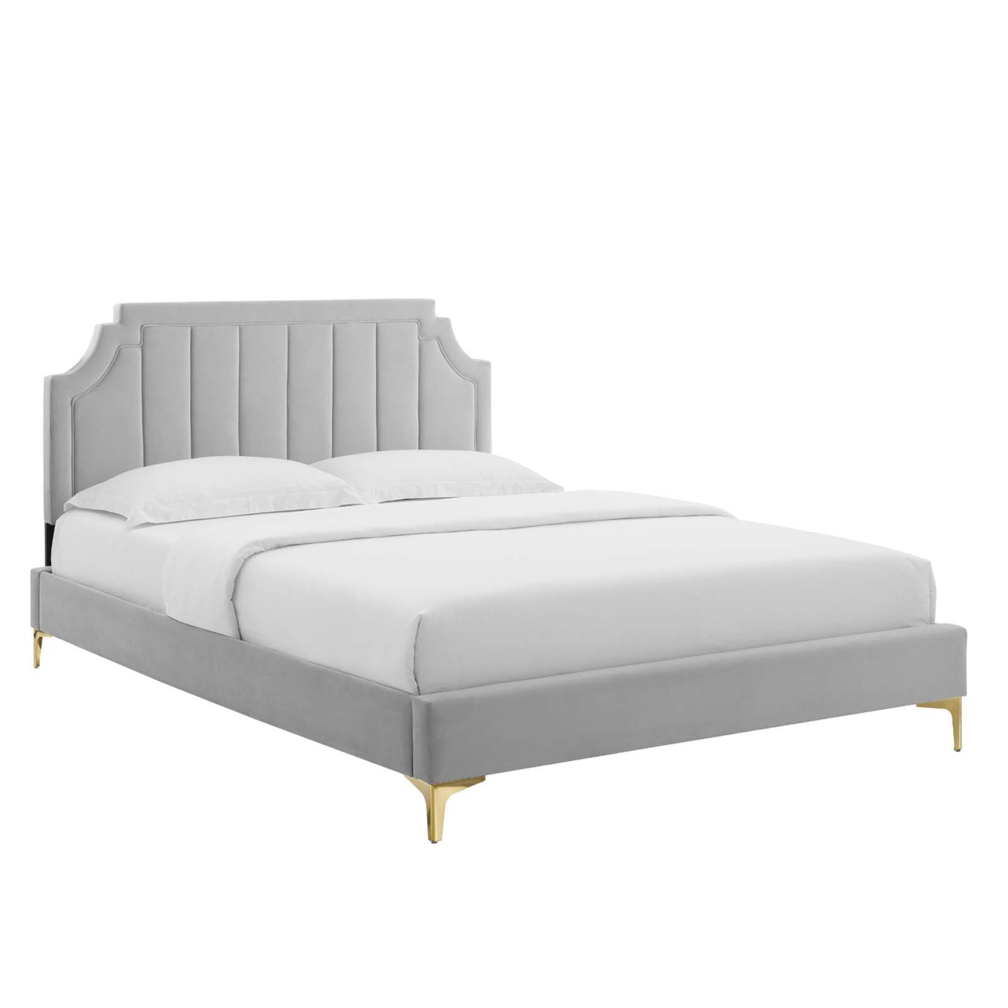 Vintage Modern Sienna Velvet Twin Bed With Tufted Headboard & Gold Legs
