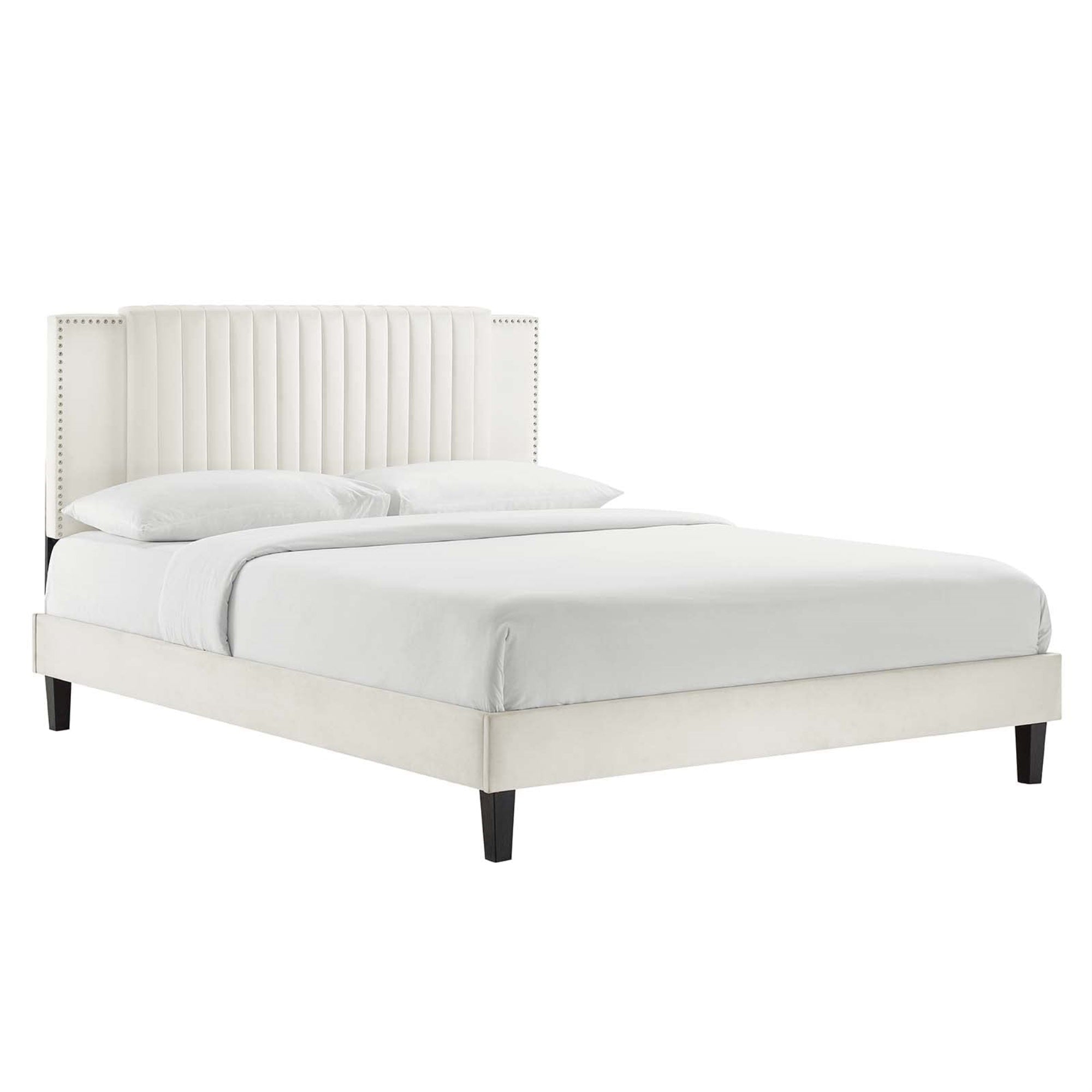 Casafoyer Zahra Channel Tufted Performance Velvet Twin Platform Bed In White