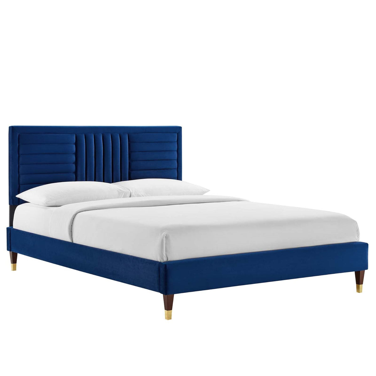 Casafoyer Sofia Channel Tufted Performance Velvet Full Platform Bed In Navy