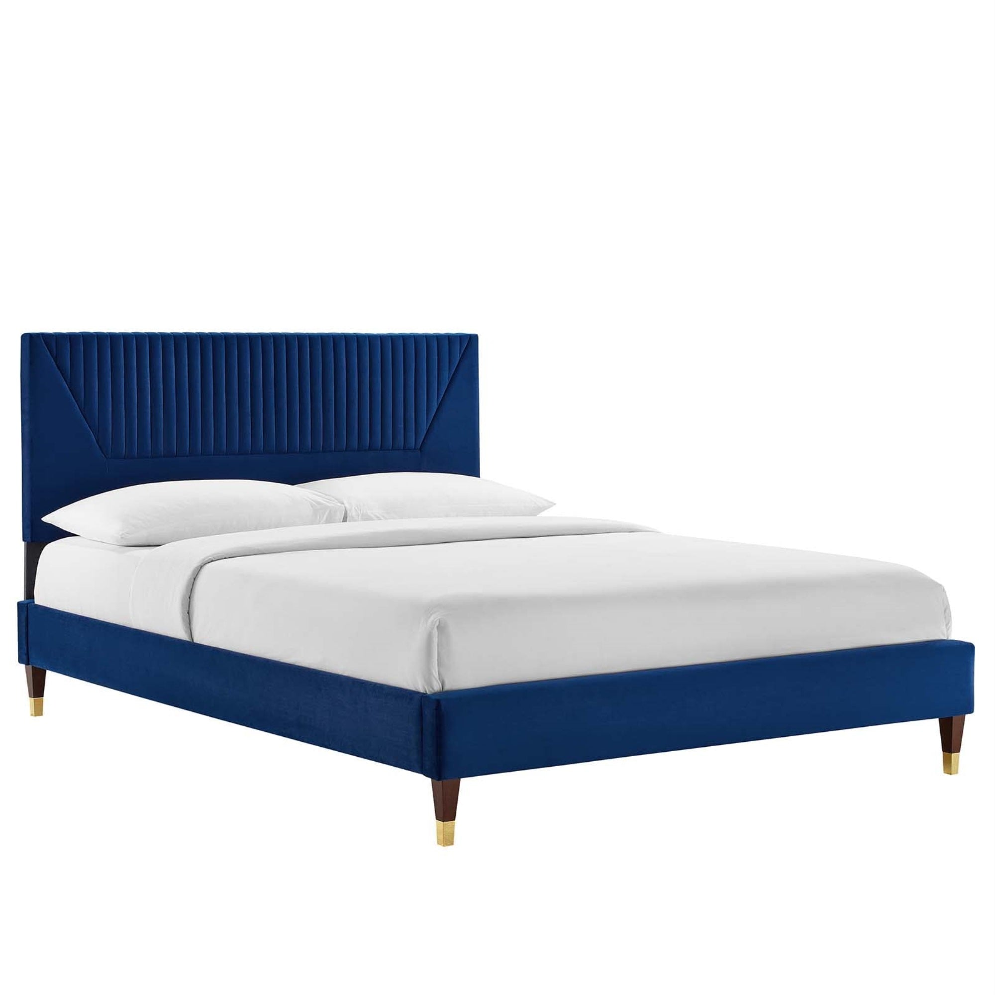 Casafoyer Yasmine Channel Tufted Performance Velvet Full Platform Bed In Navy