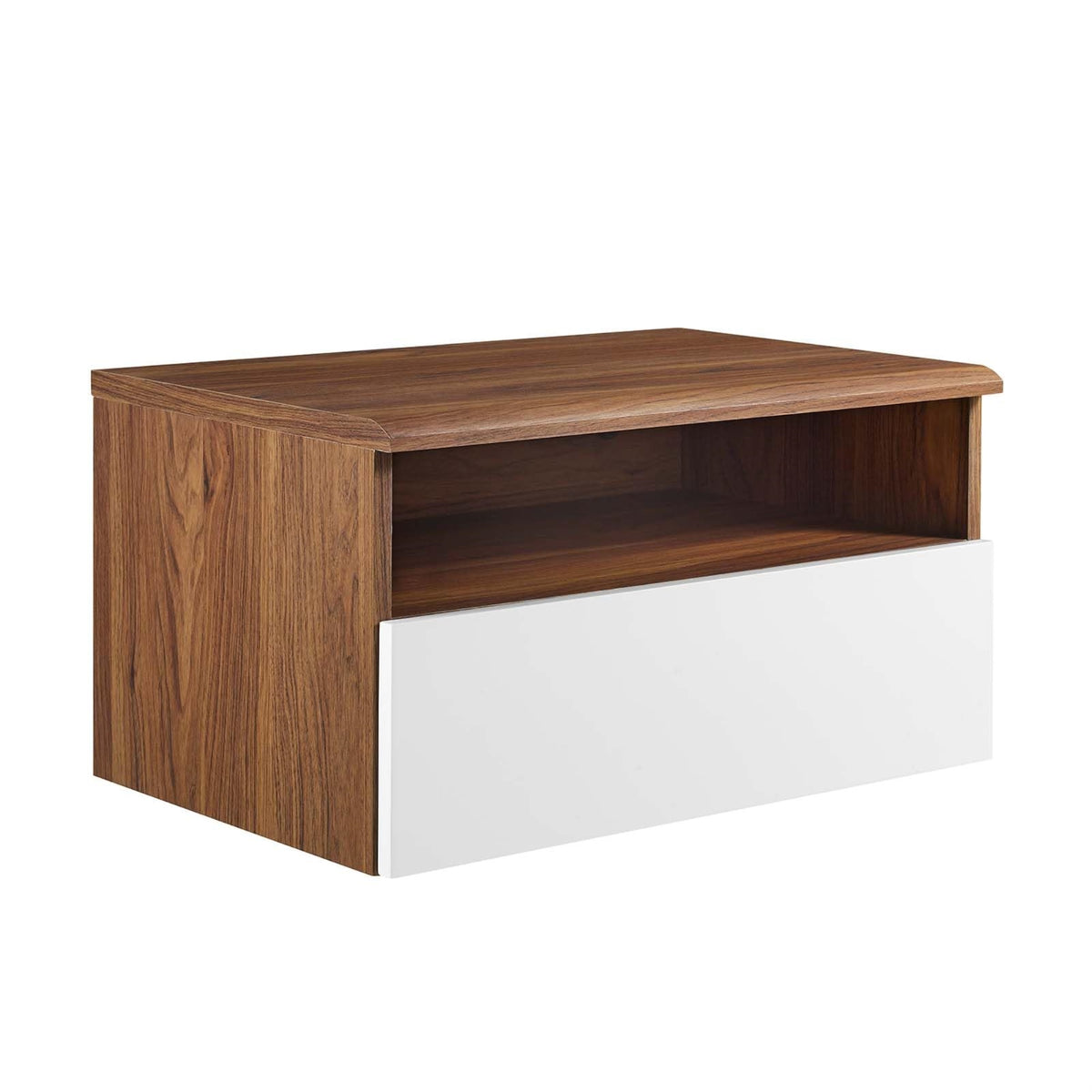 Casafoyer Envision Mid-Century Modern, Wall Mount Nightstand, Walnut White