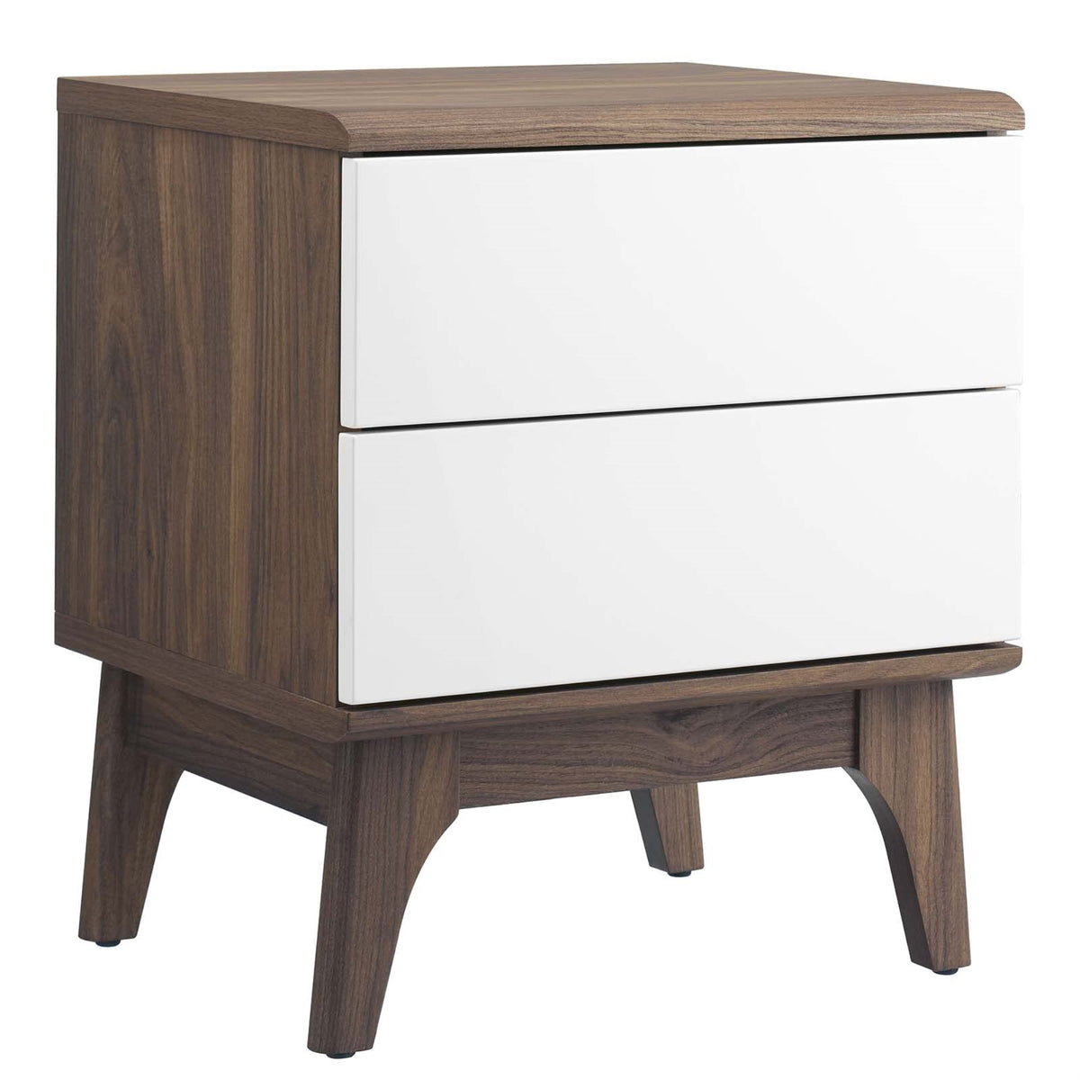 Casafoyer Envision Mid-Century Modern, 2-Drawer Nightstand, Walnut White