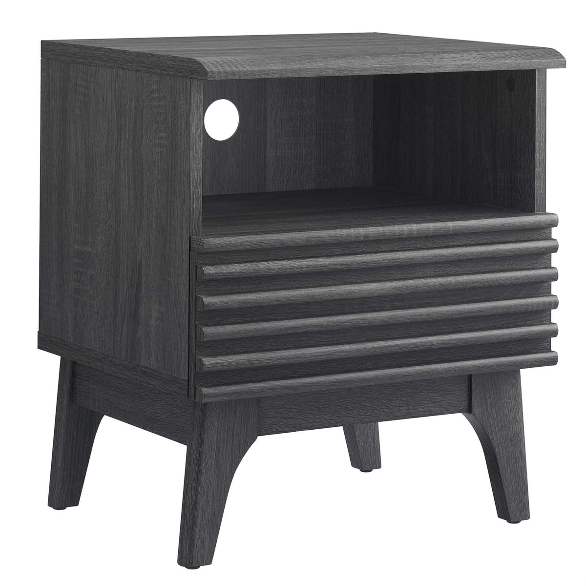 Casafoyer Render Mid-Century Modern, One-Drawer Nightstand, Charcoal