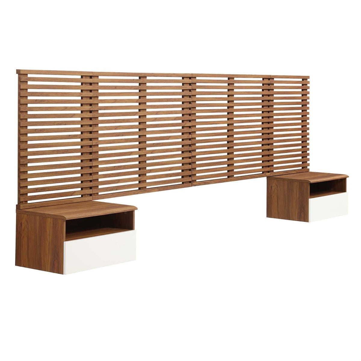 Casafoyer Render Wall-Mount Headboard And Modern Nightstands Bedroom Set, King, Walnut