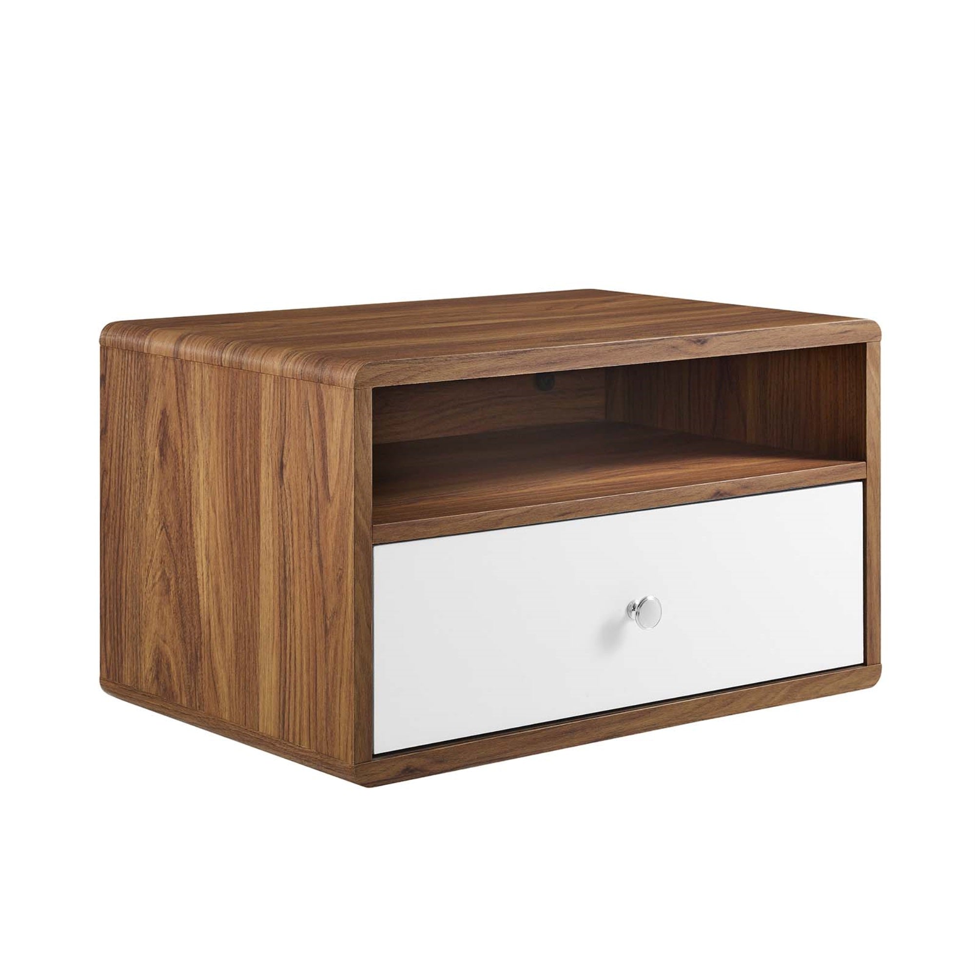 Mid-Century Transmit Wall-Mount Nightstand With White Lacquer Drawer
