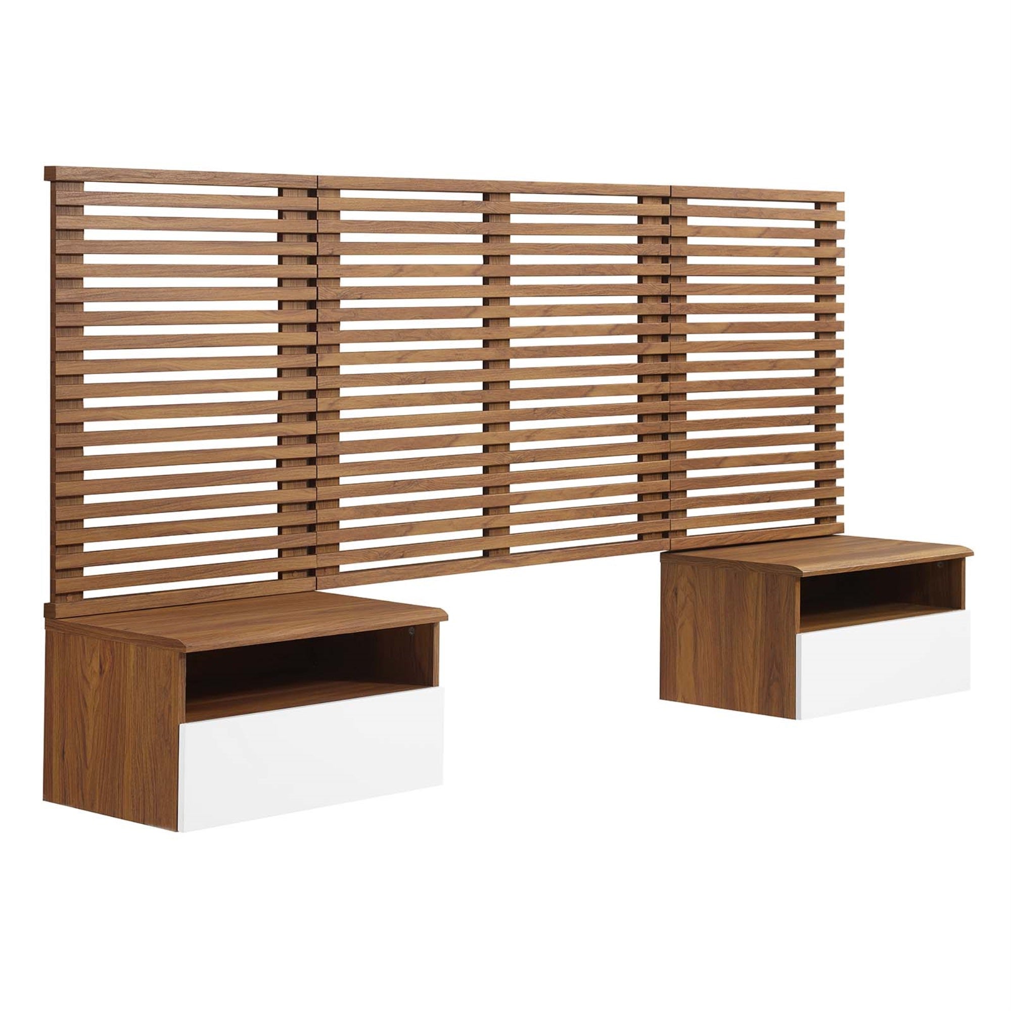 Mid-Century Twin Headboard And Nightstands Set - Wall-Mounted, Stylish Storage