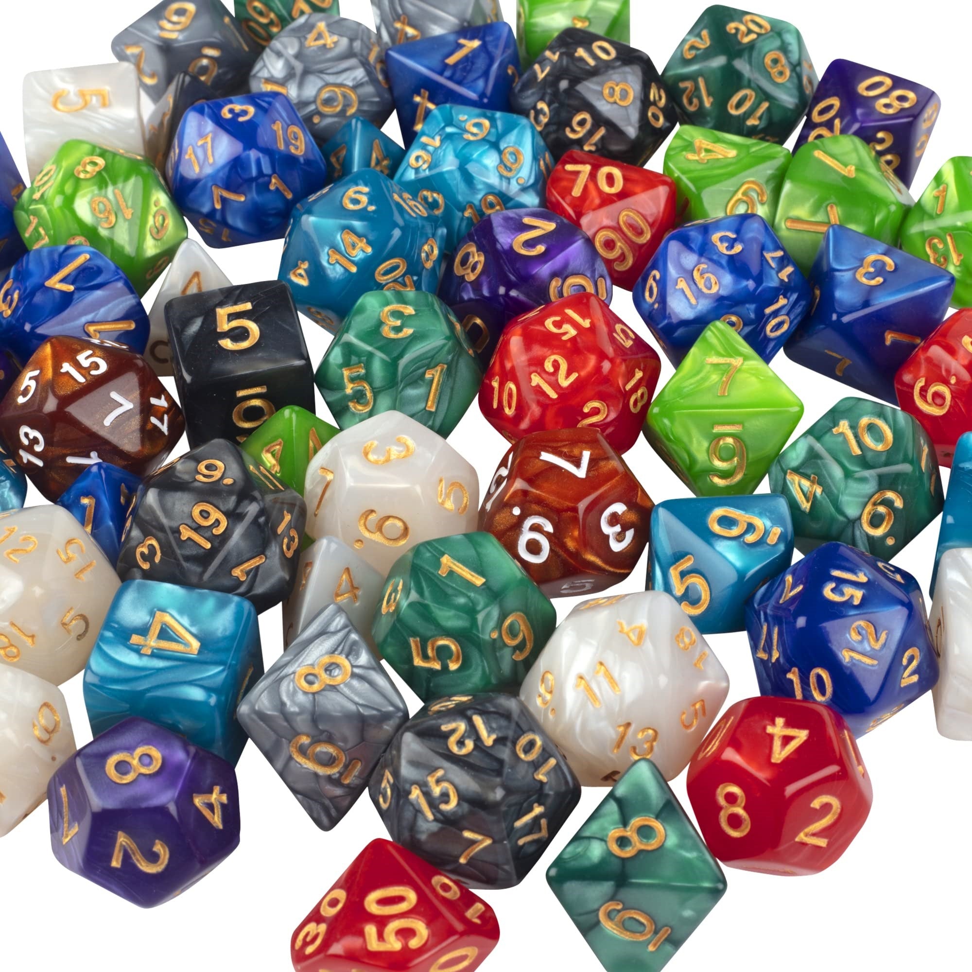 Monster Gaming 100 Count Bulk Dice Value Pack-10 Different Marbled Colors -Multi-Colored Assorted Polyhedral Die, Compatible Wit
