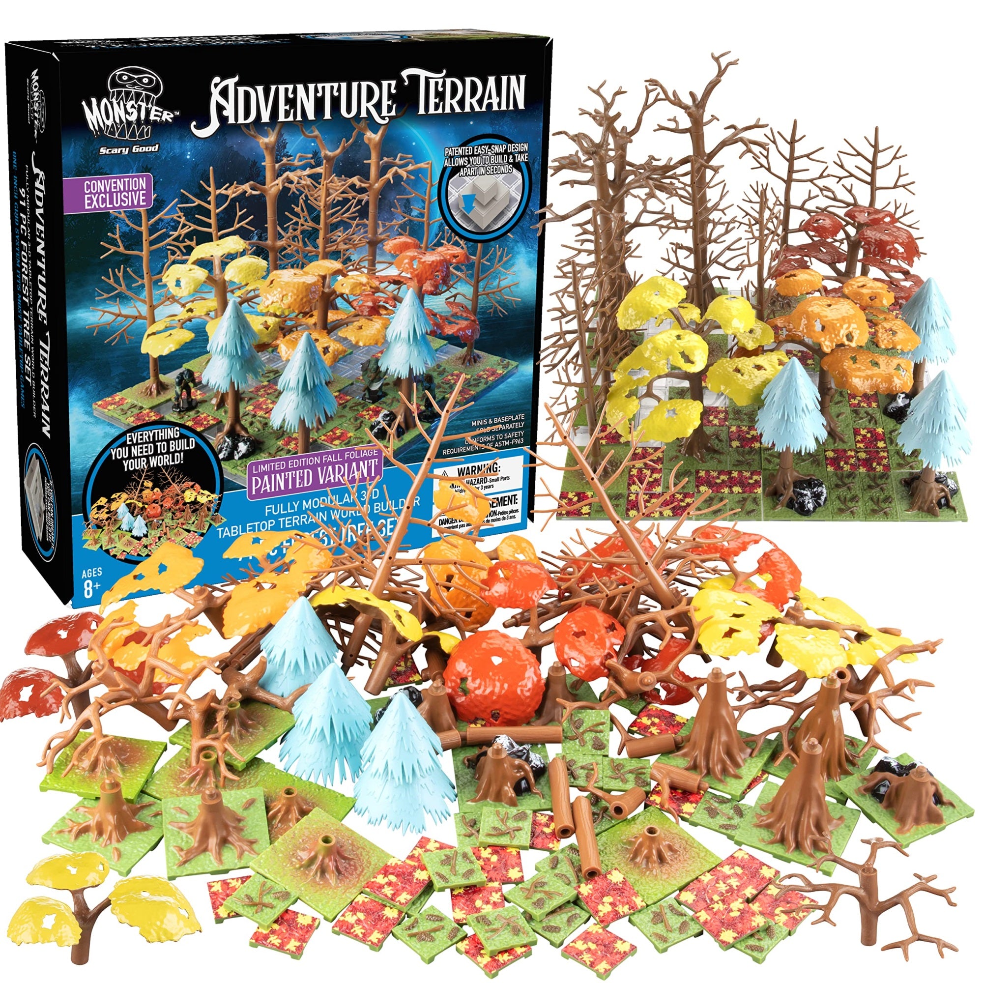 Monster Adventure Terrain 3D Interchangeable Builder System - 91pc Painted Fall Forest Set w Base - Build Modular Worlds in a Snap & Elevate Your Campaign - Compatible with DND Dungeons & Dragons