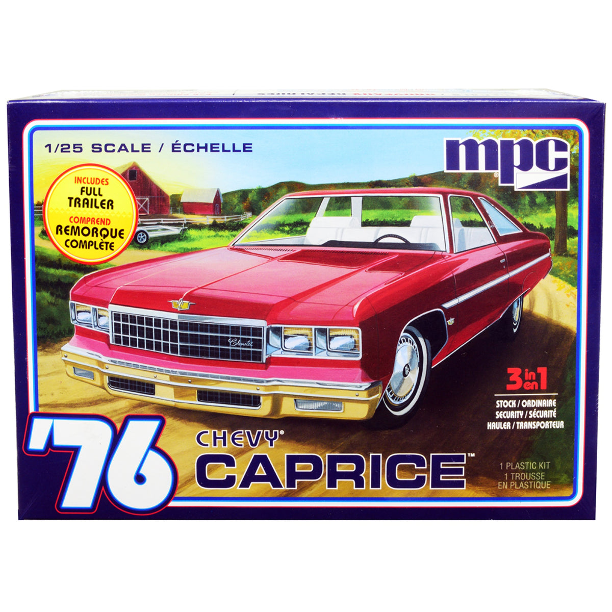 Skill 2 Model Kit 1976 Chevrolet Caprice With Trailer 3-In-1 Kit 1/25 Scale Model By Mpc