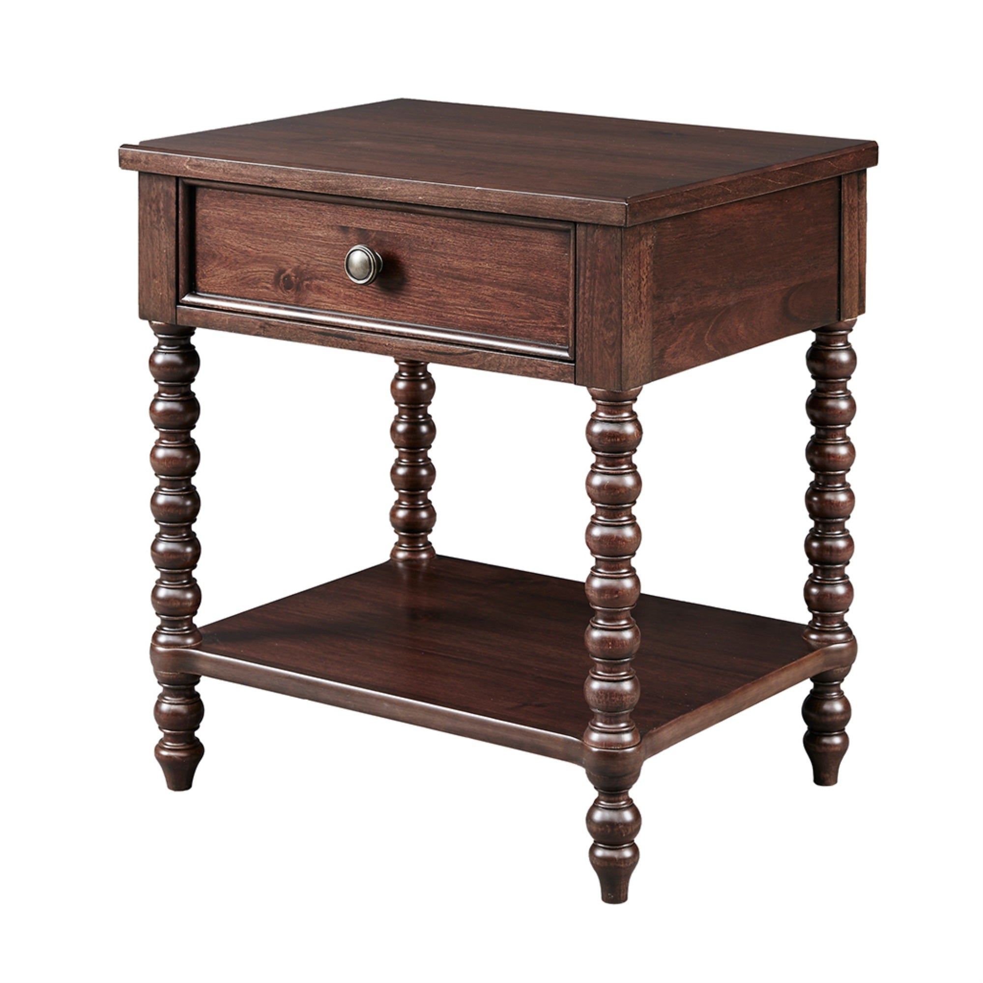 Exquisite Acacia Wood One Drawer Nightstand - Deep Brown Finish, Turned Legs, Ample Storage Space - Easy Assembly - Enhance Your Bedroom with Elegance and Functionality