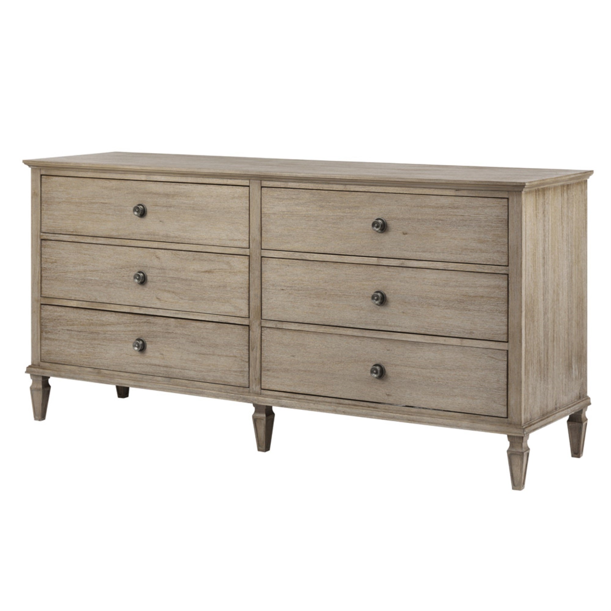 Exquisite French-Inspired 6-Drawer Dresser | Wire Brushed Natural Finish with Grey Highlights | Ample Storage | Easy Access Drawers | Sturdy Structure | Clutter-Free Solution