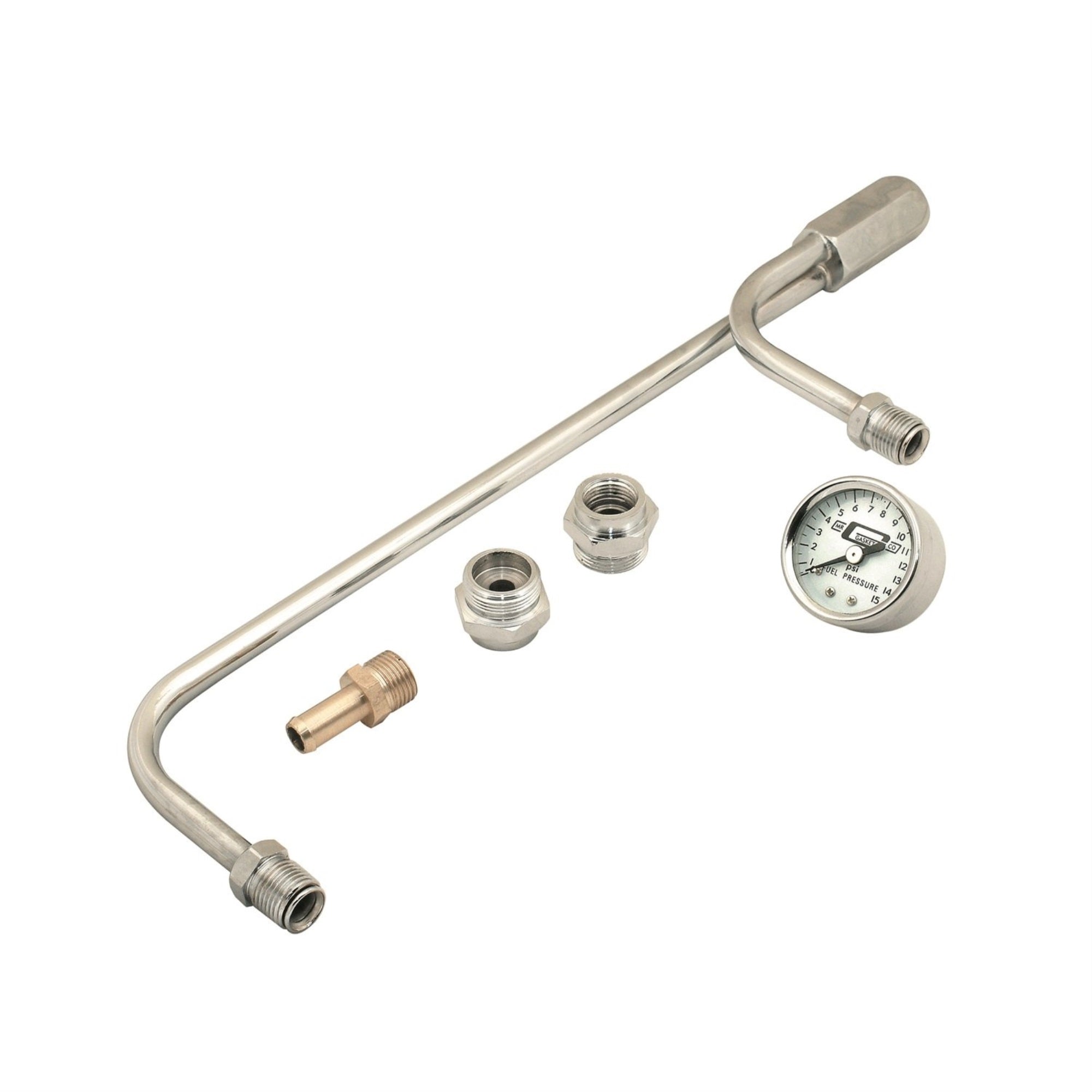 Mr. Gasket 1559 Chrome Plated Fuel Line With Pressure Gauge
