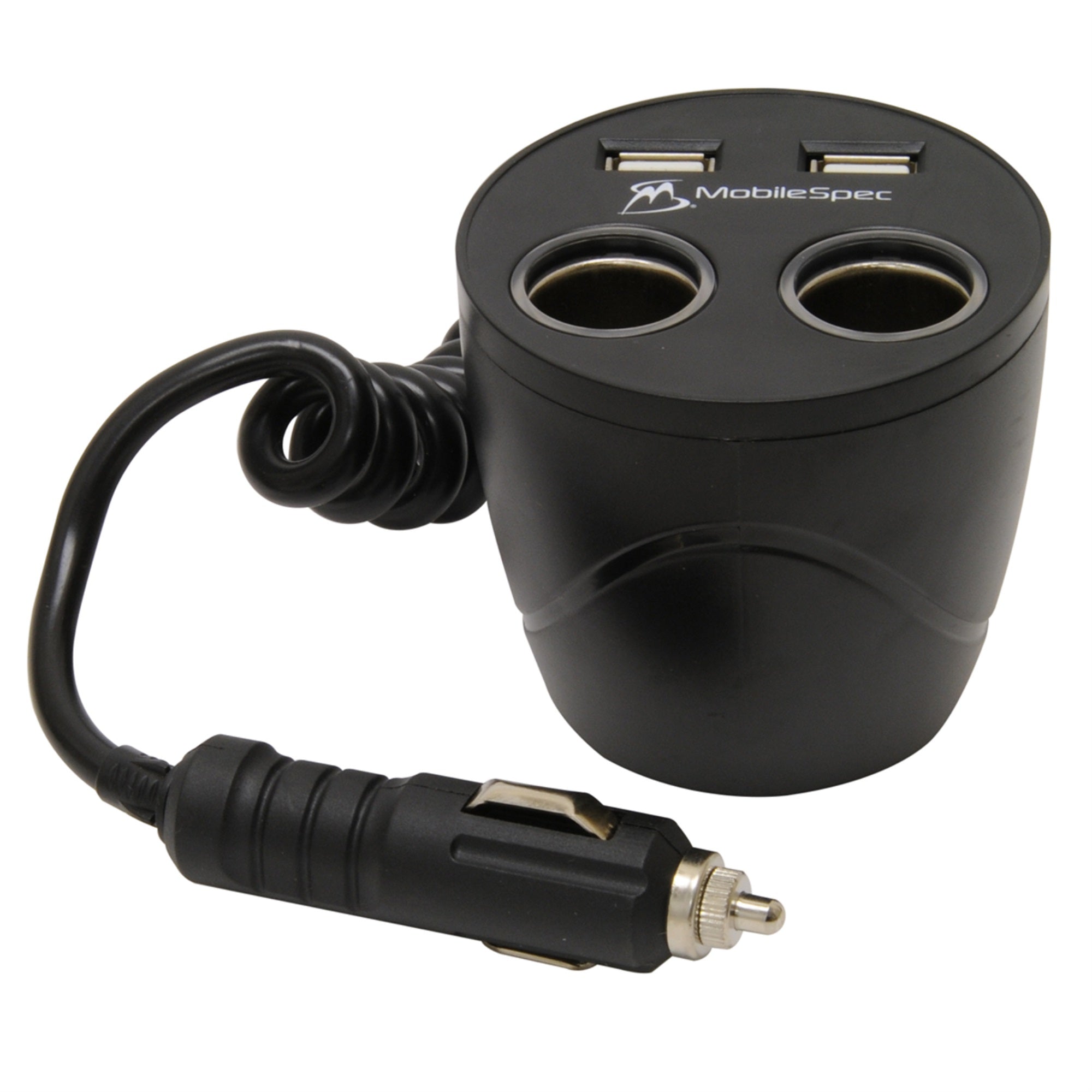 Mobilespec 12V Cup Holder Power Outlet  Mscup22Usb - 2 Socket 2 Port 4-In-One Car Adapter 12 Volt Splitter For Truck - Black
