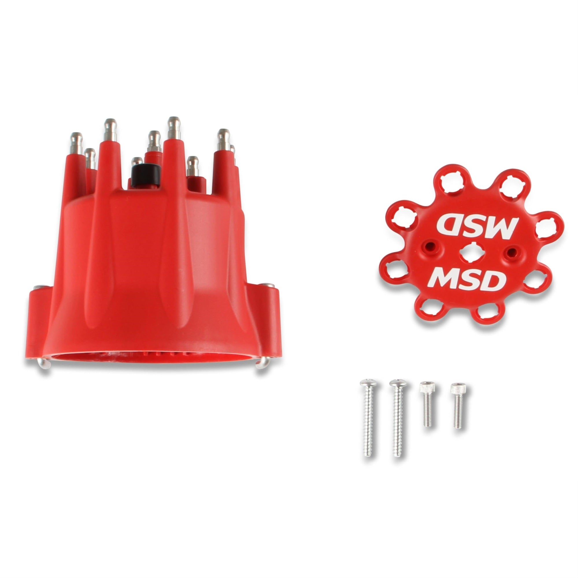 Msd 8433 Red, V8 Distributor Cap With Hei Terminals And Spark Plug Wire Retainer
