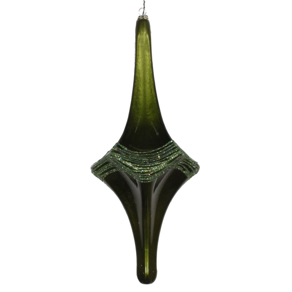 Vickerman 12” Moss Green Candy Glitter Drop Orn - MT194164D