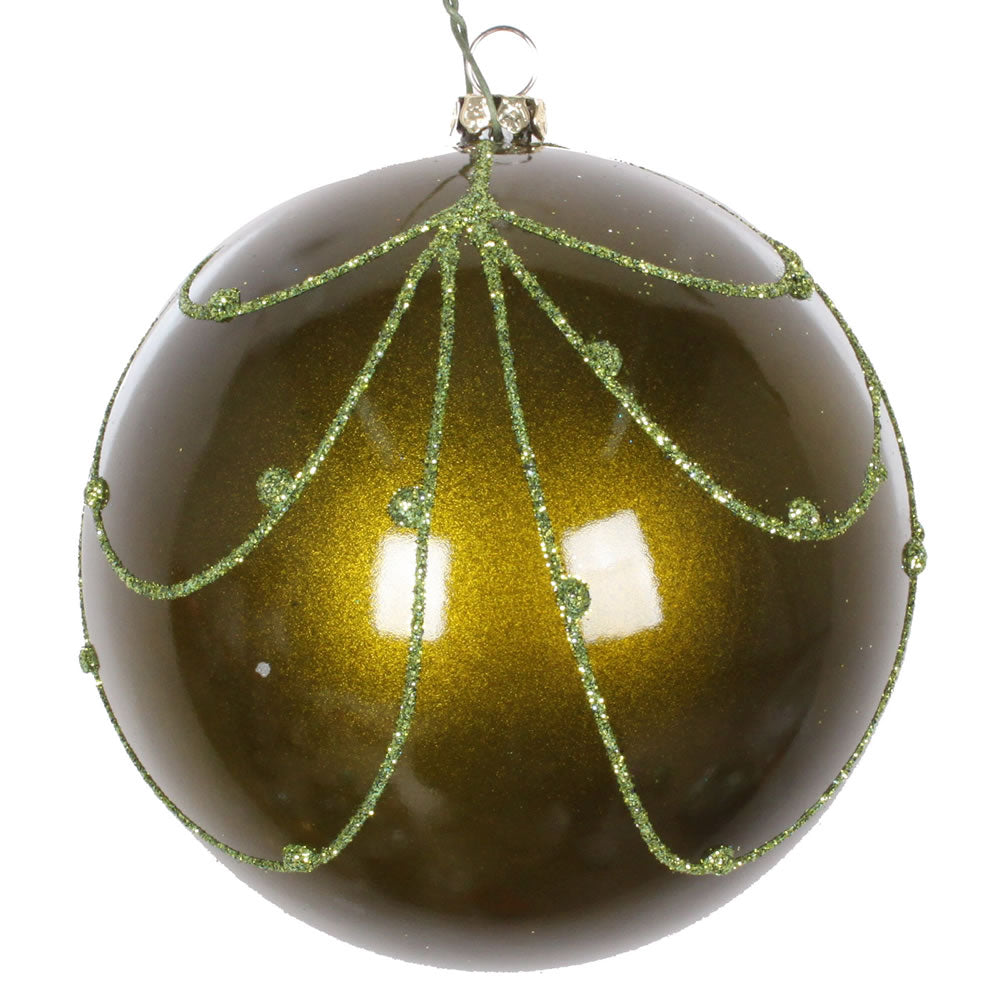 Vickerman 4” Olive Candy Glitter Curtain Orn 4/Bag - MT194514D