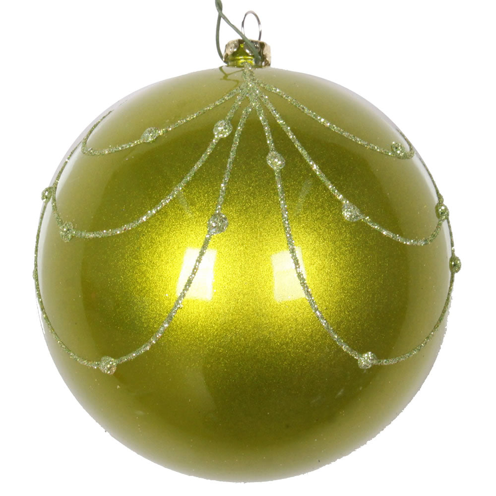 Vickerman 4” Lime Candy Glitter Curtain Orn 4/Bag - MT194573D