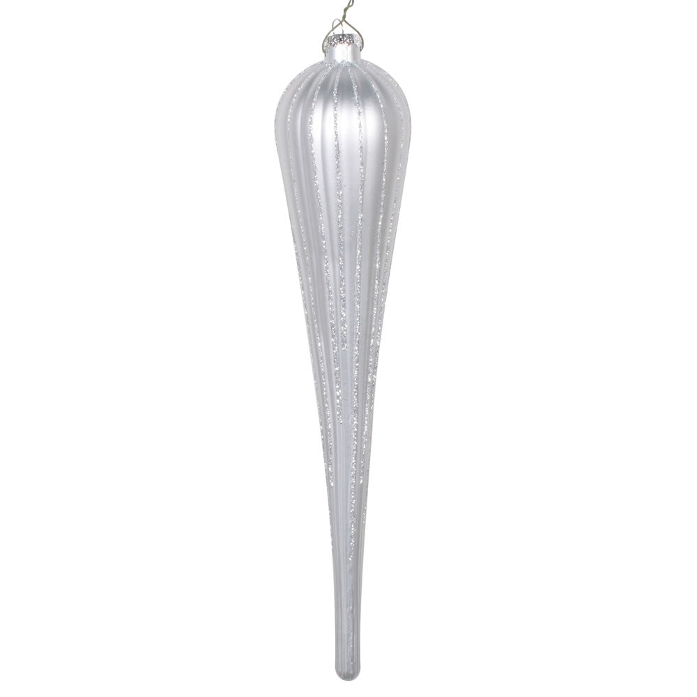 Vickerman 11” Silver Glitter Drop Ornament 3/Bag - MT195007D