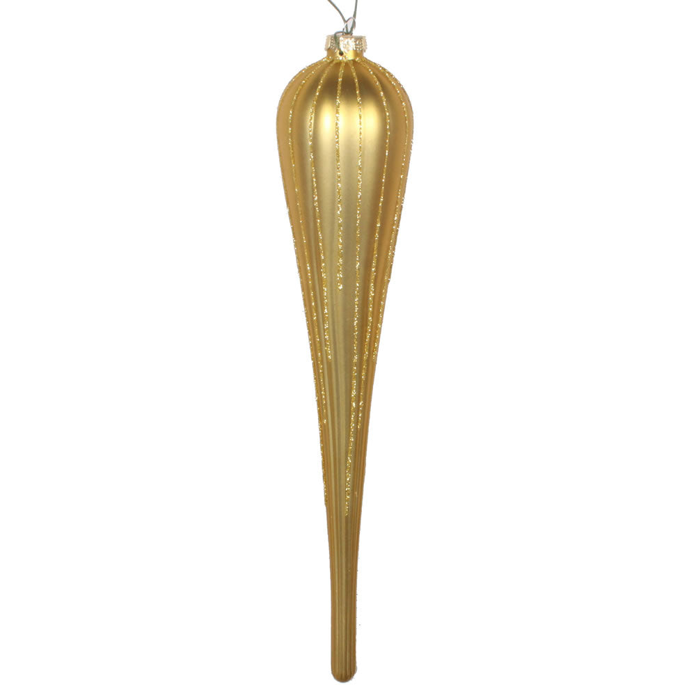 Vickerman 11” Gold Glitter Drop Ornament 3/Bag - MT195008D