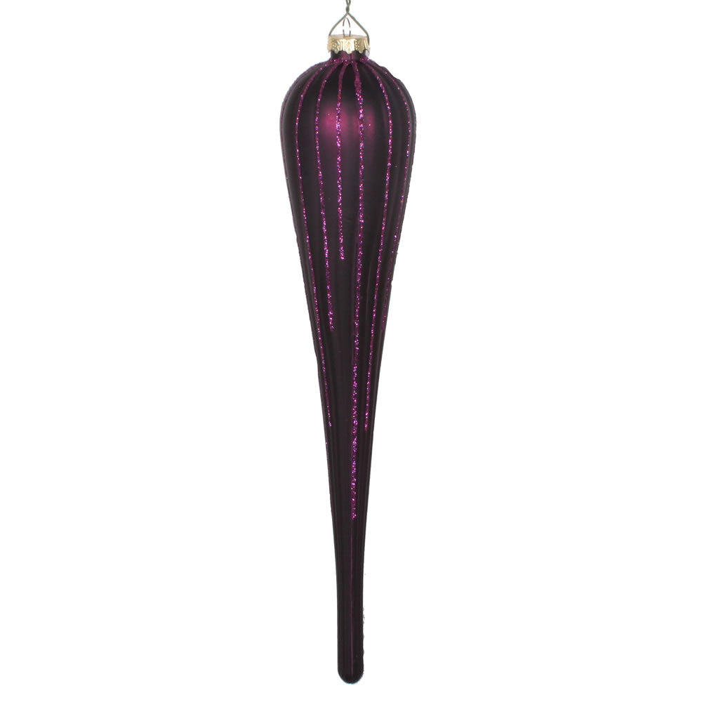 Vickerman 11” Plum Glitter Drop Ornament 3/Bag - MT195026D