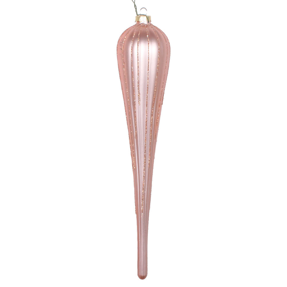 Vickerman 11” Rose Gold Glitter Drop Ornament 3/Bg - MT195058D