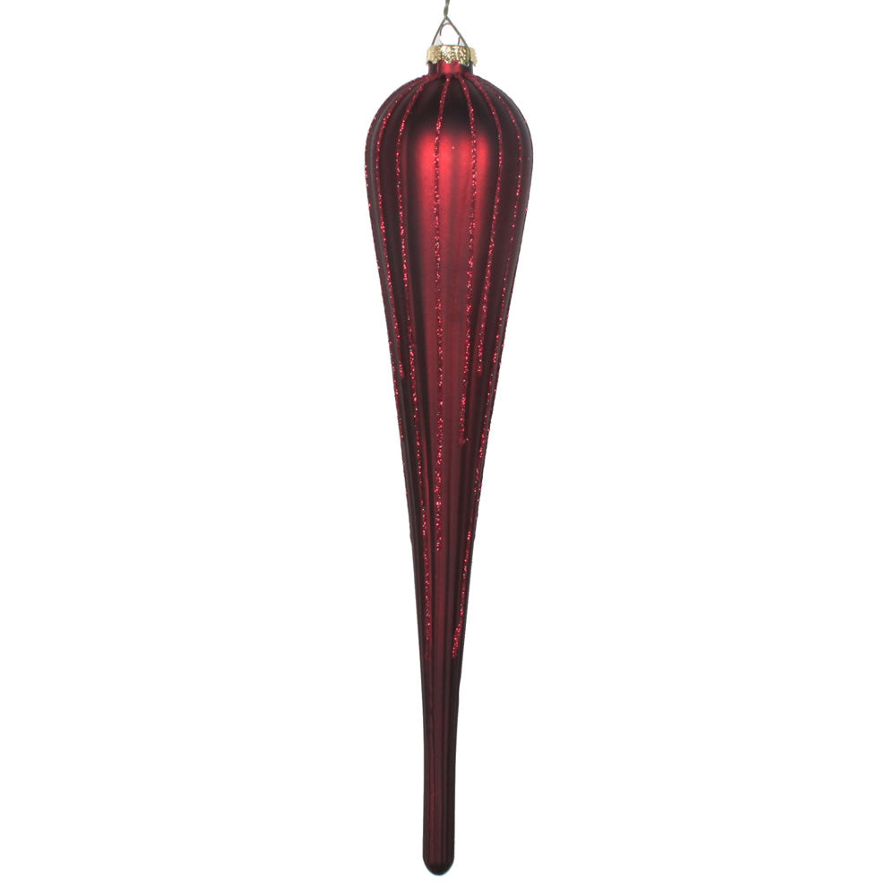 Vickerman 11” Burgundy Glitter Drop Ornament 3/Bag - MT195065D