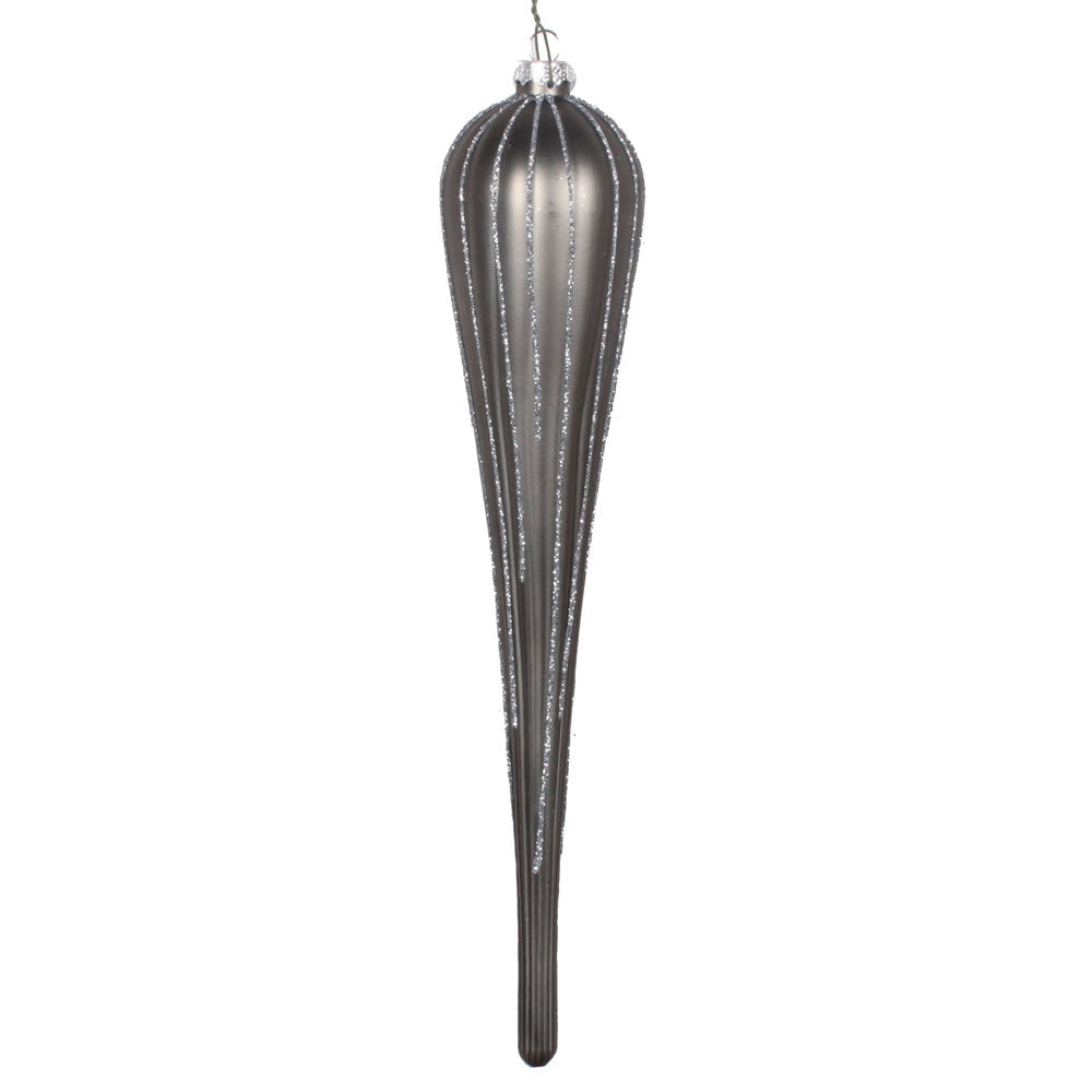 Vickerman 11” Pewter Glitter Drop Ornament 3/Bag - MT195087D