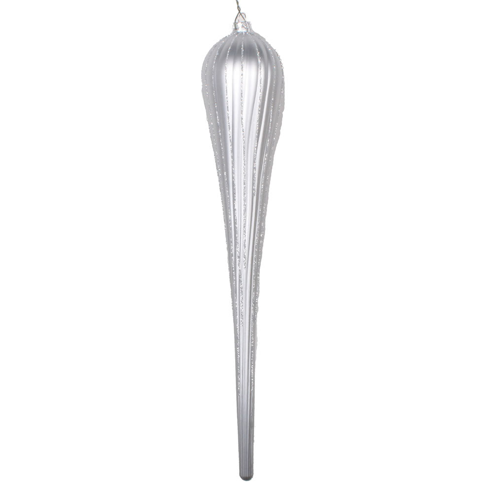 Vickerman 15.75” Silver Glitter Drop Ornament 2/Bg - MT195107D