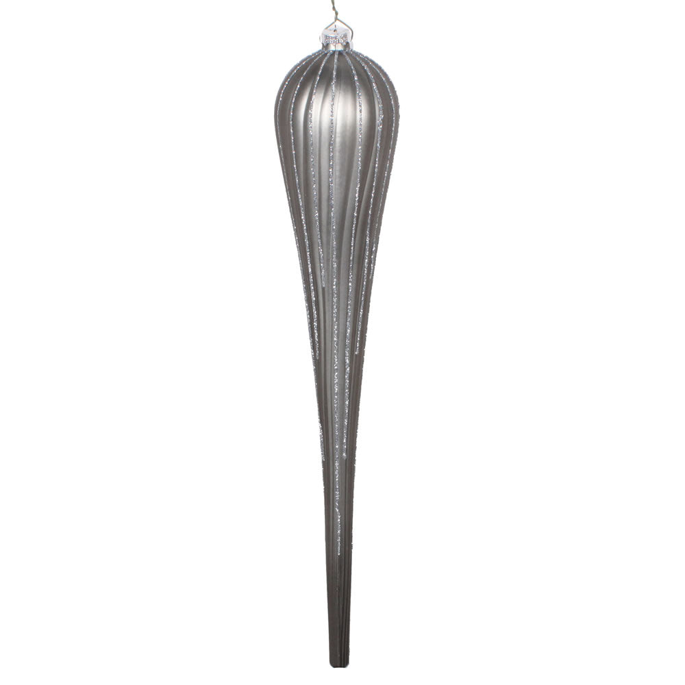 Vickerman 15.75” Pewter Glitter Drop Ornament 2/Bg - MT195187D