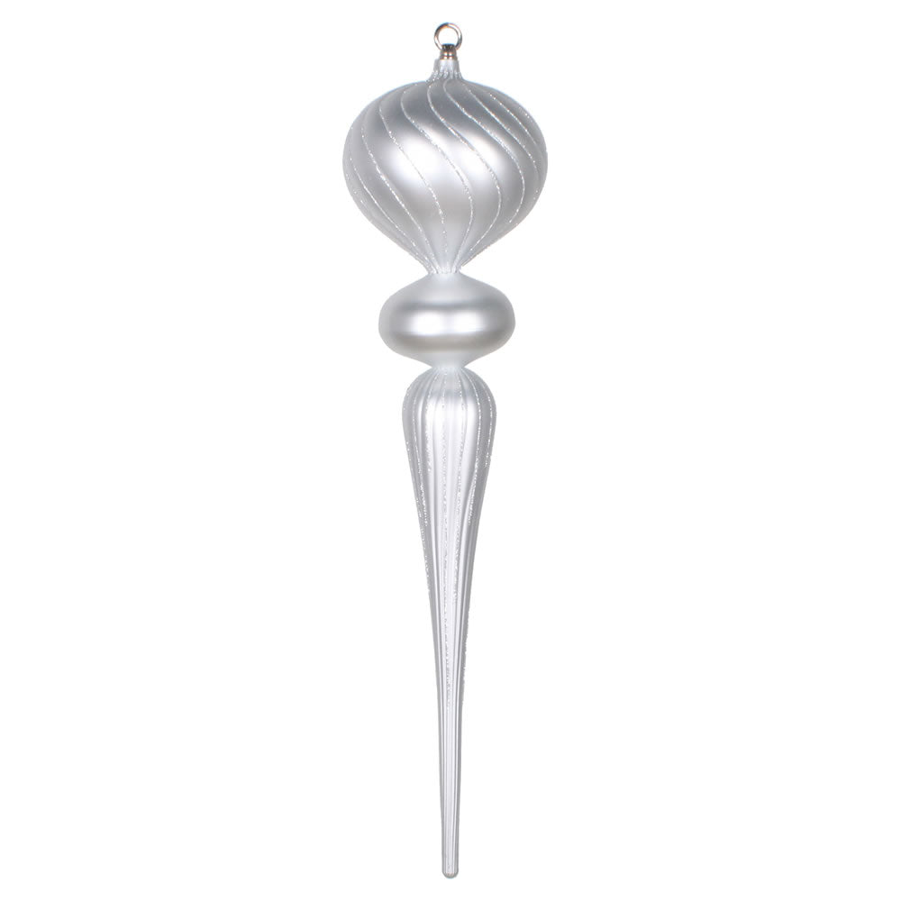 Vickerman 25” Silver Matte Glitter Finial Ornament - MT195407