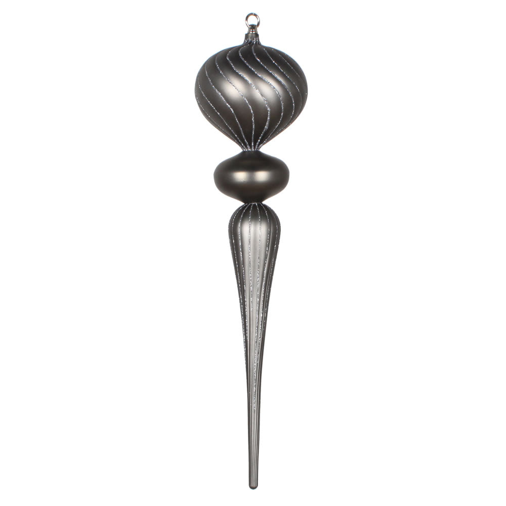 Vickerman 25” Pewter Matte Glitter Finial Ornament - MT195487