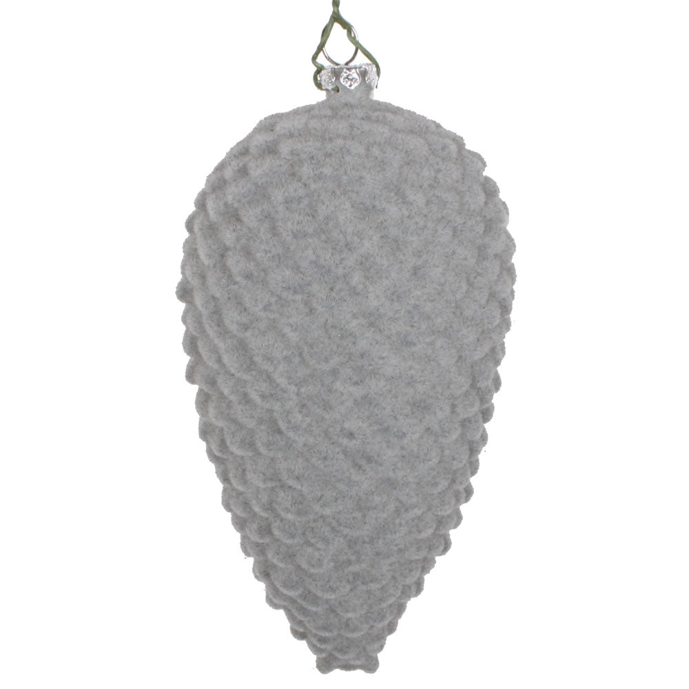 Vickerman 5” Silver Flocked Pinecone Ornament 4/Bg - MT195607D