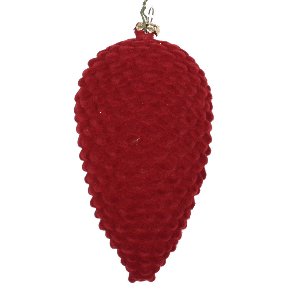 Vickerman 5” Burgundy Flocked Pinecone Orn 4/Bag - MT195665D