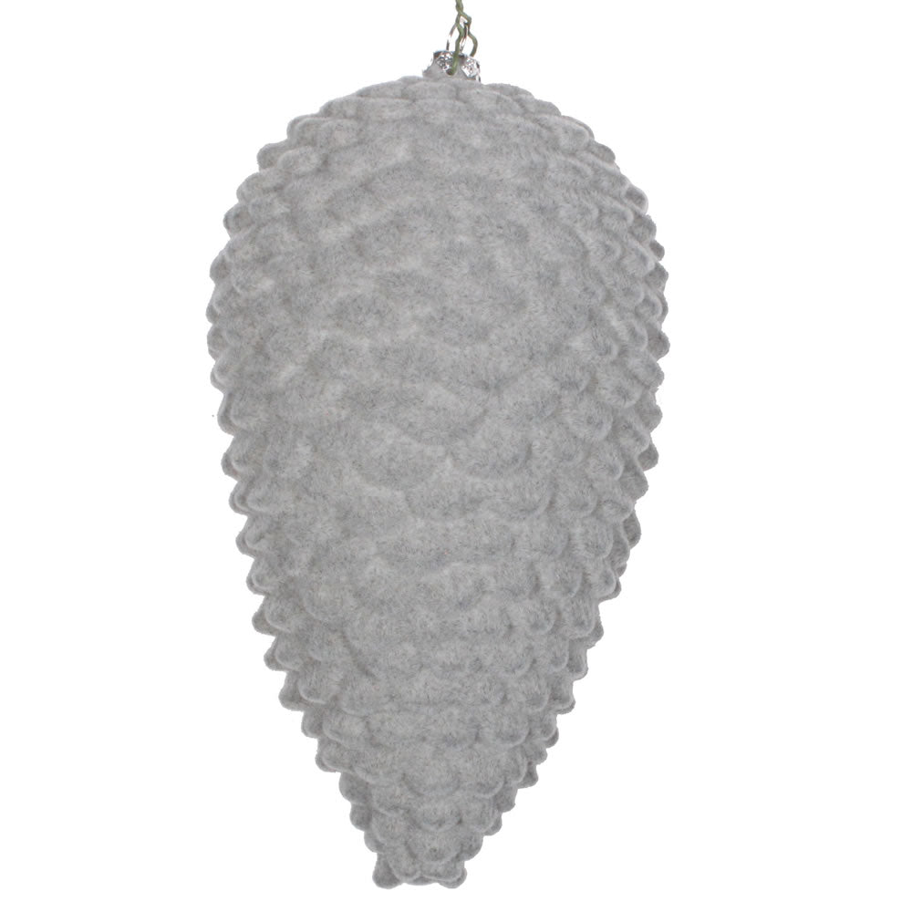 Vickerman 7” Silver Flocked Pinecone Ornament 2/Bg - MT195707D