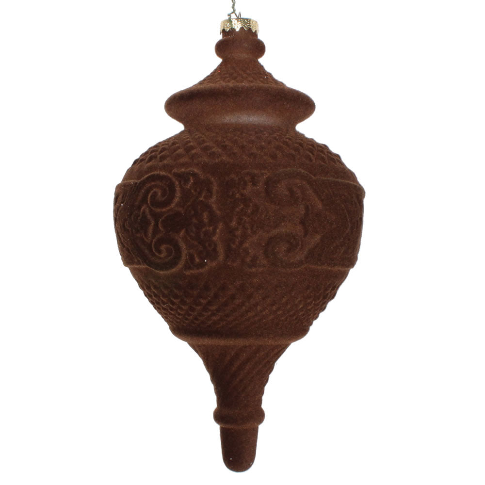 Vickerman 10.5” Chocolate Flocked Finial Ornament - MT196075D