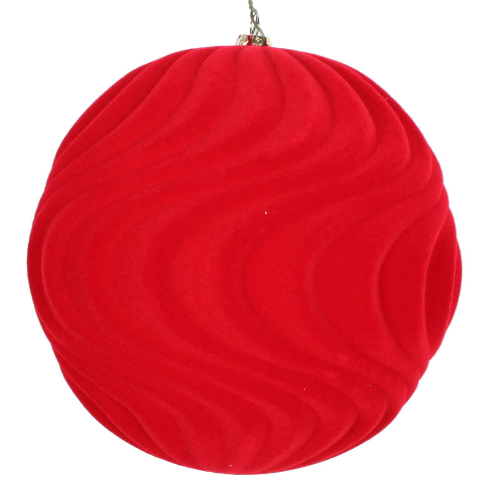 Vickerman 6” Red Flocked Wave Ornament 2/Bag - MT196103D