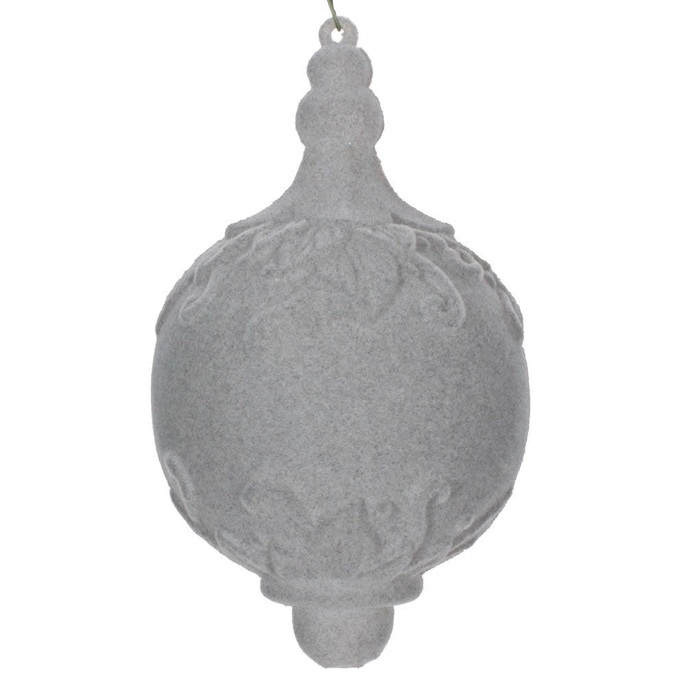 Vickerman 7” Silver Flocked Drop Finial Orn 3/Bag - MT196207D