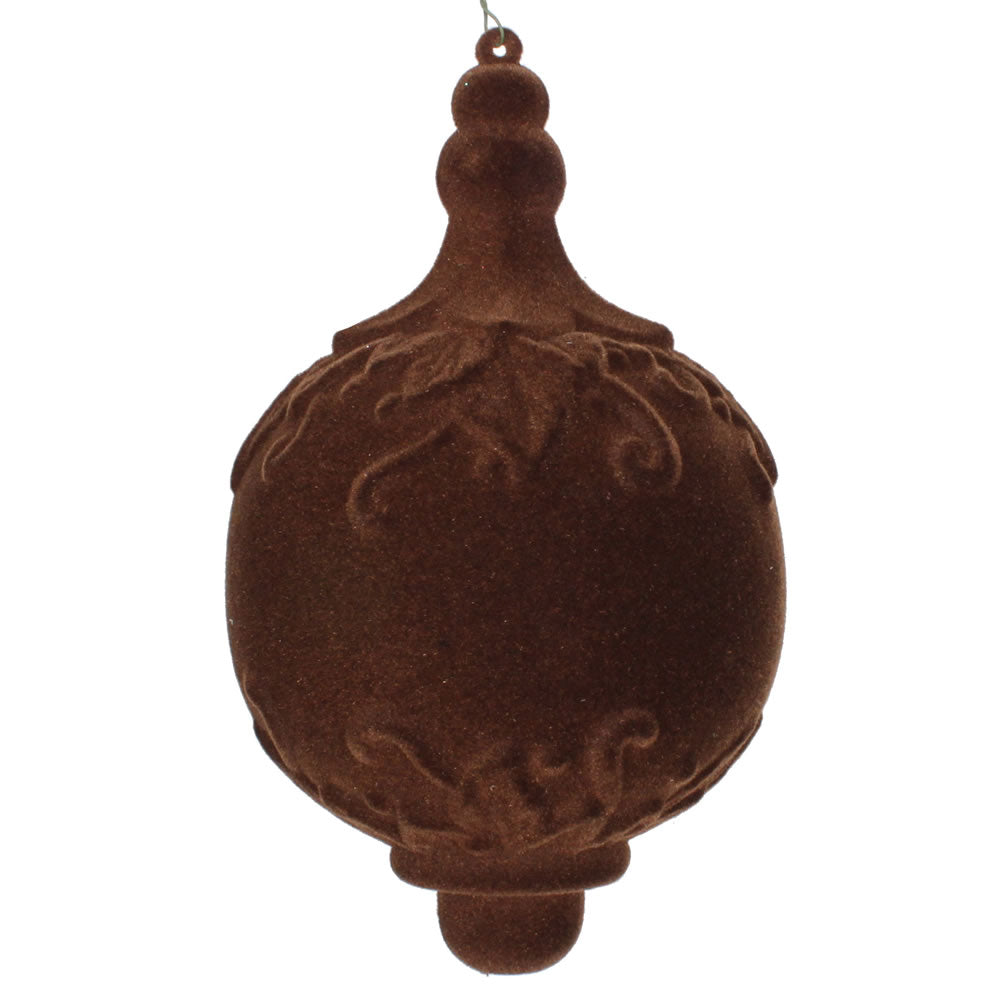 Vickerman 9” Chocolate Flockd Drop Finial Orn 2/Bg - MT196375D