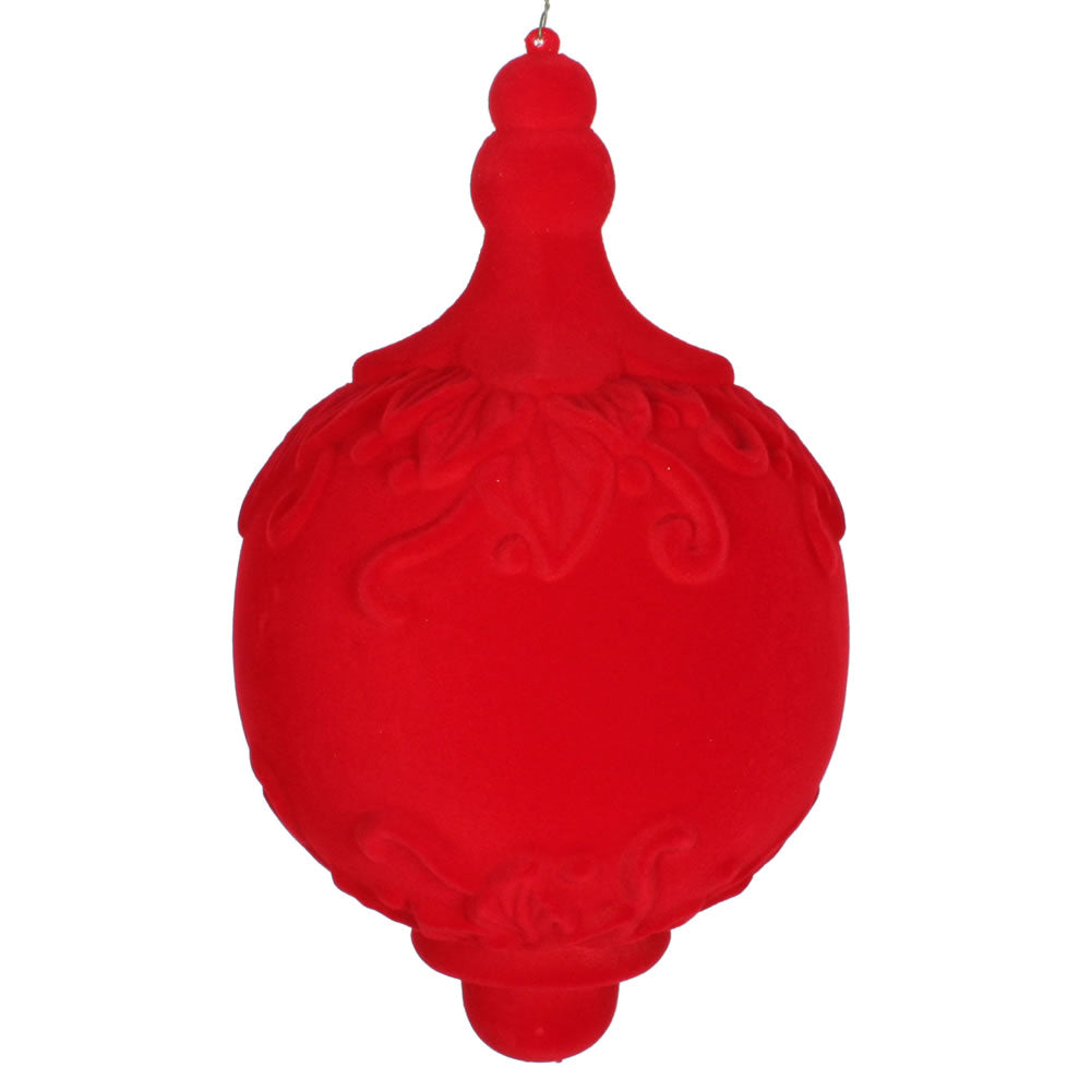 Vickerman 13” Red Flocked Drop Finial Ornament - MT196403D