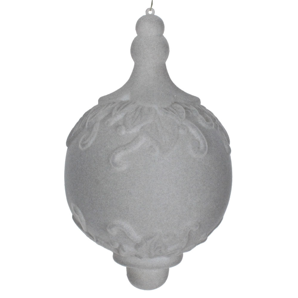 Vickerman 13” Silver Flocked Drop Finial Ornament - MT196407D