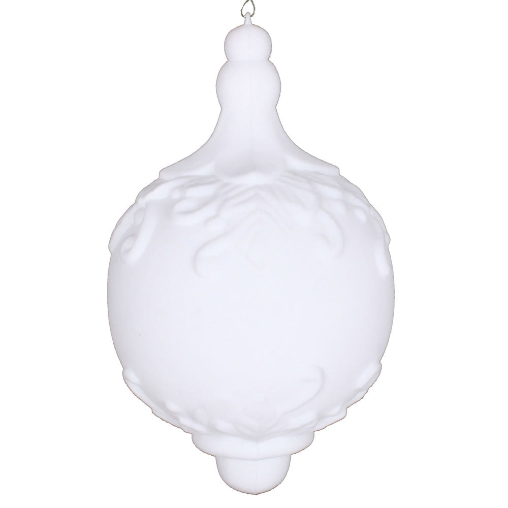Vickerman 13” White Flocked Drop Finial Ornament - MT196411D