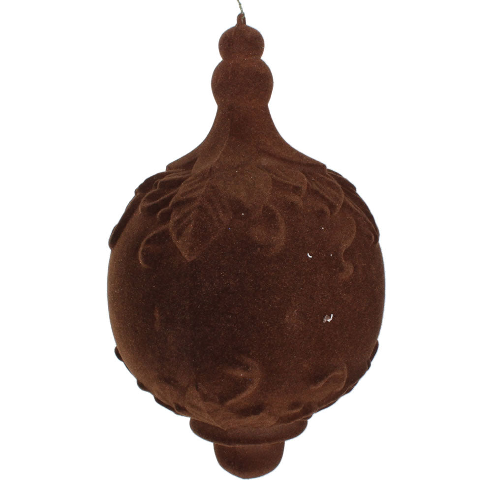 Vickerman 13” Chocolate Flocked Drop Finial Orn - MT196475D