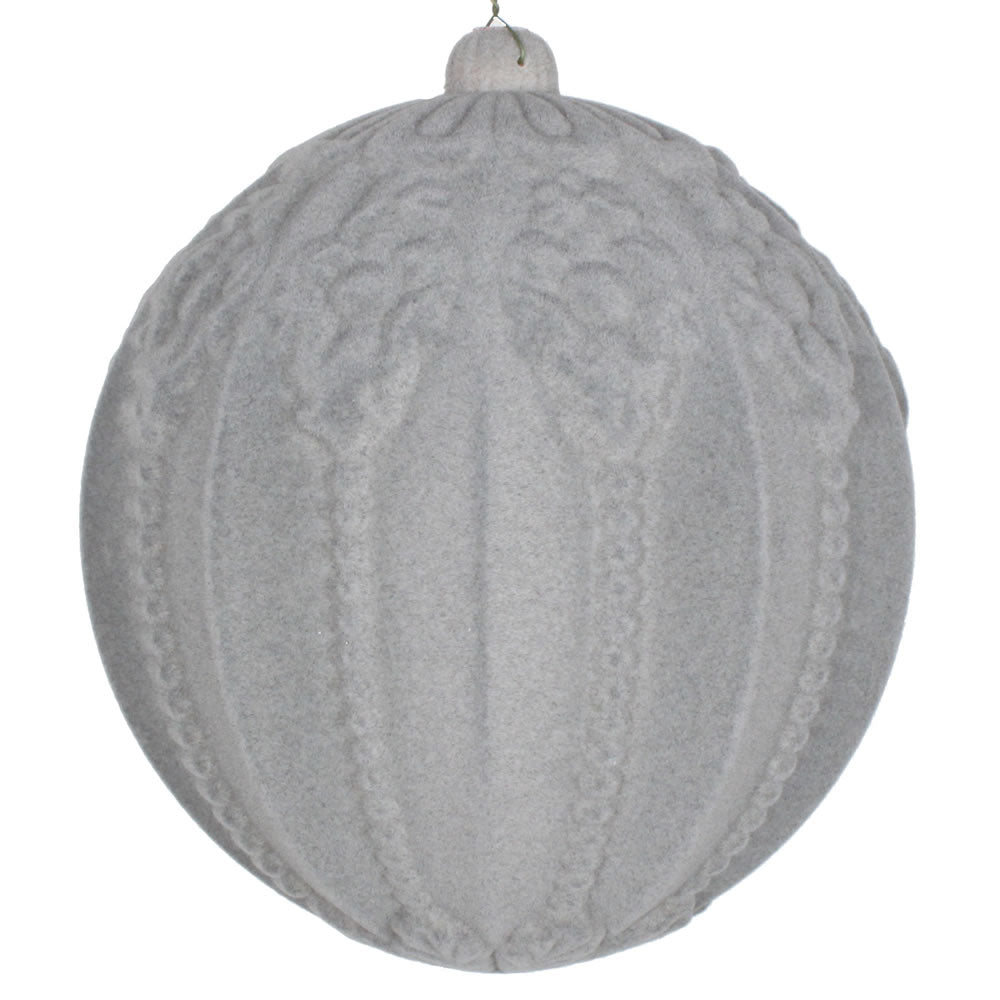Vickerman 8” Silver Flocked Ball Ornament - MT196707D