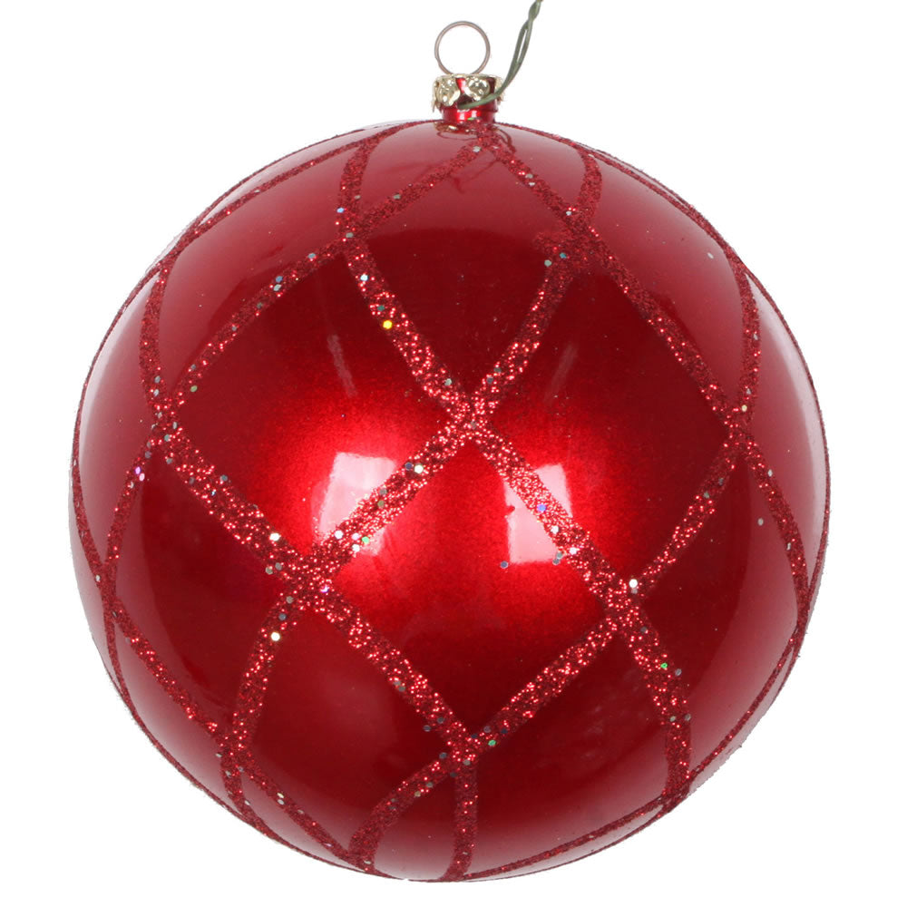 Vickerman 4.75” Red Candy Glitter Net Orn 3/Bag - MT198103D