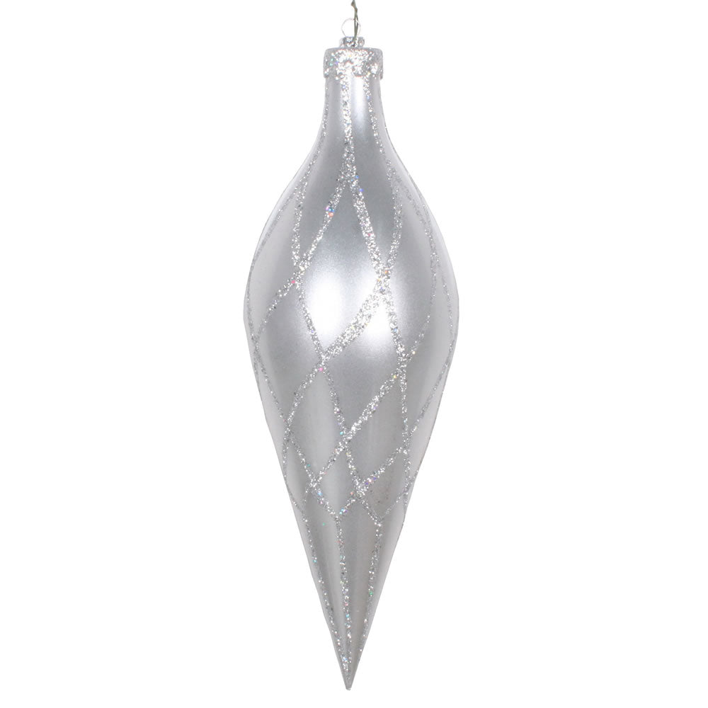 Vickerman 12” Silver Glitter Net Finial - MT198507D