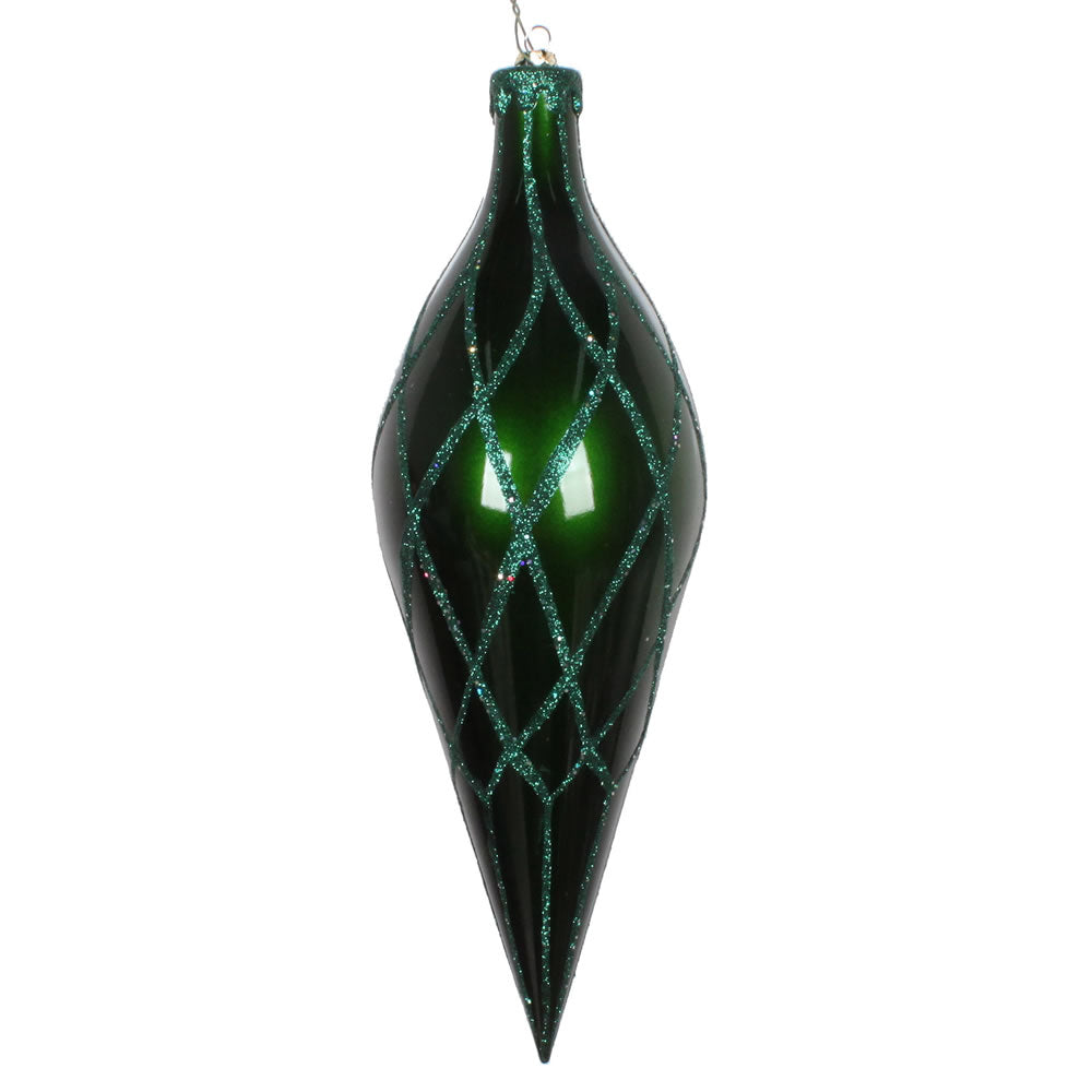 Vickerman 12” Emerald Glitter Net Finial - MT198524D