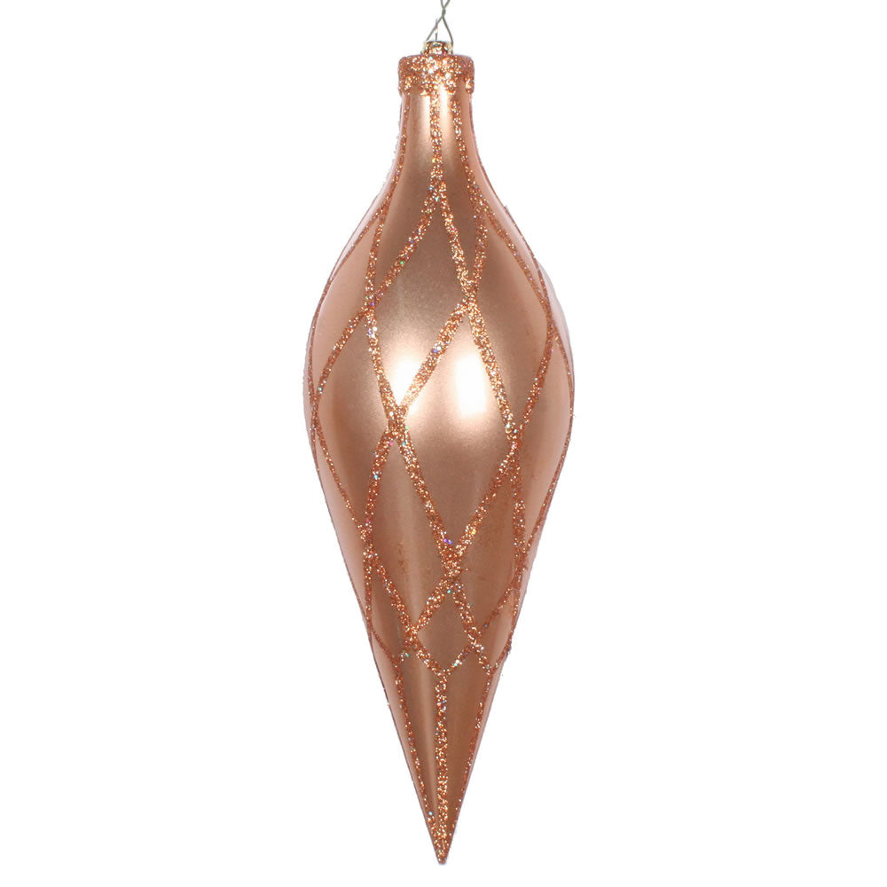 Vickerman 12” Rose Gold Glitter Net Finial - MT198558D